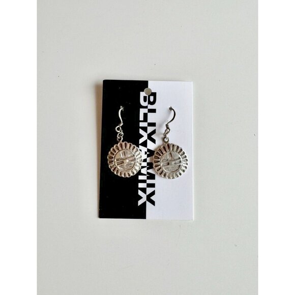 Vintage Navajo 925 Sterling Silver Sun Face Geometric Drop Earrings - Picture 9 of 10